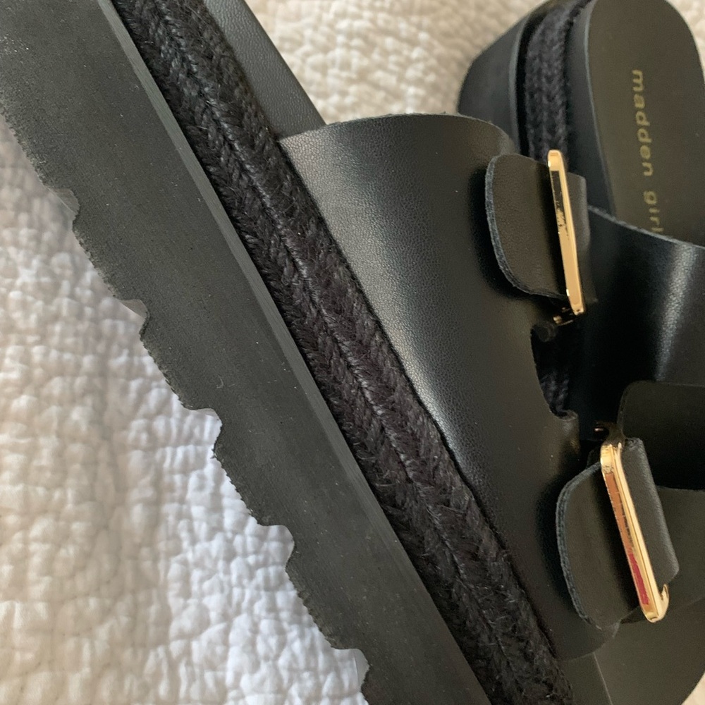 NEW !  Madden Black Sandals with Gold Buckle